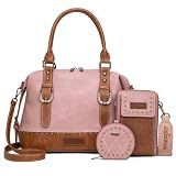 Wrangler 3Pcs Doctor Bag Set for Women, Top Handle Satchel Purse Barrel Handbags Cell Phone Purse Leather Hobo Bags WG48S-S51101DPK