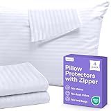 Set of 4 Pillow Protectors with Zipper Standard Size - 100% Resistant to Stains, Dust & Dirt - Washable Covers for Increased Pillow Lifespan