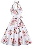 Topdress Women's Vintage Polka Audrey Dress 1950s Halter Retro Cocktail Dress Pink Flower L