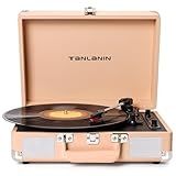 Vinyl Record Player with Built-in Speaker, USB Recording, Bluetooth Vintage Portable Suitcase Turntables for Vinyl, 3 Speed Belt-Drive Retro LP Player Support AUX/RCA/Headphone Jack, Peach Rose Gold