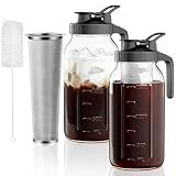 VA1KENE 2-Pack Cold Brew Coffee Maker - 64oz Mason Jar Pitcher with Stainless Steel Filter, Spout Lid for Iced Coffee, Tea, Lemonade & Fruit Drinks