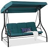 Best Choice Products 3-Seat Outdoor Large Converting Canopy Swing Glider, Patio Hammock Lounge Chair for Porch, Backyard w/Flatbed, Adjustable Shade, Removable Cushions - Peacock