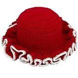 Hshsclth Handmade Crochet Hat Cute Bucket Hat for Women Boho Multicolor Ruffle Brim Crochet Knit Bucket Hat (US, Alpha, One Size, Red White)