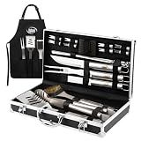 Kaluns Grilling Accessories, Gifts for Men Christmas Grilling Gifts for Dad, Heavy Duty Stainless Steel BBQ Grill Tools Set for Outdoor Grill with Aluminum Case and Apron, Birthday Gifts for Men Dad
