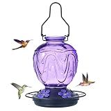 Glass Hummingbird Feeder for Outdoors Hanging,24Ozs Humming Bird Nectar Feeder Perch,5 Flower Feeding Ports, Leak Proof Base and Hook for Outside Garden Backyard Decor, Gifts for Women Mom,Purple