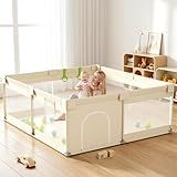 Uanlauo Beige Small Baby Playpen - 47x47in Playpen for Babies and Toddlers, Safe Indoor Play Pen, Baby Pen with Storage Bag and Breathable Mesh