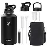 ICEWATER 64 oz Versatile Water Bottle with 3 Lids (Filtered Straw Option Reduces Chlorine Taste & Odor, Ideal for Travel), Triple Wall Vacuum Stainless Steel Insulated Half Gallon Large Jug, BPA-Free