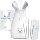 Pure Daily Care NanoSteamer Large 3-in-1 Nano Ionic Facial Steamer with Precise Temp Control - Humidifier - Unclogs Pores - Blackheads - Spa Quality - Bonus 5 Piece Stainless Steel Skin Kit (Silver)