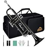 EASTROCK Bb Trumpet Standard Trumpet Set with Carrying Case,Gloves, 7C Mouthpiece and Cleaning Kit (Black)