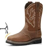 HISEA NINGO Steel Toe Work Boots for Men Square Toe Cowboy Boots Slip-on