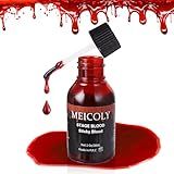 MEICOLY Fake Blood Washable,1.06 OZ Edible Stage Blood,Realistic Drips Sticky Fake Blood with Brush,Safe for Mouth,Teeth,Nosebleed,Halloween,Cosplay,SFX Makeup,Special Effects Cut Flesh Wound,Bright