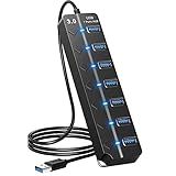 USB Hub 7 Port, USB Splitter with Individual On/Off Switches and Lights.