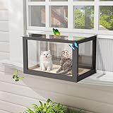 TOBYUL Cat Window Box Outdoor Cat Enclosure Window Catio Perch with Bug Proof Wire Mesh Window Catio Side Door Transparent Top for Indoor Cats Sunbathing, Napping, Overlooking, Playing (Black)