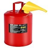 VEVOR Safety Gas Can, 5 Gallon Type I Red Metal Container for Liquid Material with Stainless Steel Flame Arrester, Self-Closing Lid & PE Funnel, Carbon Steel Flammable Saving with Handle