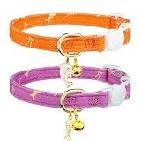 2 Pack Cotton Cat Collar Orange and Purple Fish Cute Kitten Cat Collar