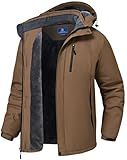 SPOSULEI Winter Coats for Mens Skiing Snow Waterproof Heavy Jackets with Hood Warm Fleece Lined Coats Young Brown 3XL