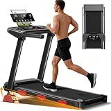 18% Incline Compact Folding Treadmill, 3.0HP Low Noise Walking Pad with Handlebars, 350 LBS Capacity, Shock Absorbers & 3 LED Screens for Home & Apartment Workout