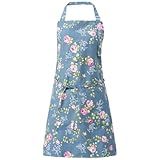 DILLMAN Aprons for Women with Pockets Cotton Linen Cooking Kitchen Baking Soft Durable Floral Gardening Apron (Blue)