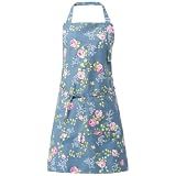 DILLMAN Aprons for Women with Pockets Cotton Linen Cooking Kitchen Baking Soft Durable Floral Gardening Apron (Blue)