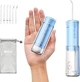 Bezvoi Water Flosser Mini Cordless Portable: 5 Modes Travel Water Dental Floss with Telescopic Water Tank, IPX7 Waterproof Oral Irrigator for Teeth Cleaning Gums,Orthodontic,Braces Care (Sky Blue)