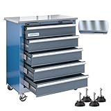 LARBANKE 5-Drawer Rolling Tool Chest, Tool Chest with Wheels and Foot Pads,Tool Cabinet with Safety Locking System and Stainless Steel Top, Comibined A Large Workstation Through Connection Buckles