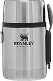 STANLEY Classic Food Jar and Spork 18 oz | Vacuum Insulated Thermos Food Container | Wide Mouth Screw On Lid | Packable for Travel | Stainless Steel with Leakproof Lid | BPA-Free | Stainless Steel