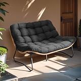 Outdoor Loveseat, Boho Rattan Patio Couch with Soft Cushion (Black)