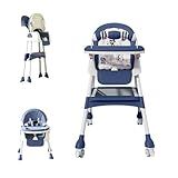 4-in-1 Baby High Chair for Babies & Toddlers, Foldable High Chair with Detachable PU Cushion, Removable Tray, Adjustable Height, Locking Wheels,Blue