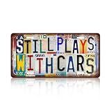 JBYMsign Vintage Wall Decor Still Plays With Cars License Plate