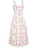 Belle Poque Womens Pink Floral Dress Midi Long Floral Print Dresses for Women Ruffle Dress Wedding Guest Dresses 2XL