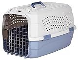 Amazon Basics Sturdy Portable 2-Door Top-Load Hard-Sided Pet Travel Carrier with Secure Ventilation, Handle, Front & Top Entry for Dogs, Cats, 22.8"L x 15"W x 13"H, Gray & Blue