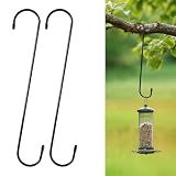WWYICHEN 12 Inch Large S Hooks for Hanging Plants, Black Metal Heavy Duty Long Hook for Hanging Bird Feeder, Bird House, Clothes, Wind Chimes, Flower Basket, 2 Pack