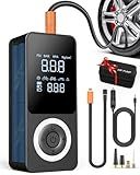 Cordless Tire Inflator Portable Air Compressor, Rechargeable Air Pump with Digital Pressure Gauge, 12V Car Power Adapter, LED Light, Storage Box, Smart Air Pump for Car Tires, Motorcycle, Bike, Ball