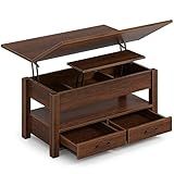 Rolanstar Coffee Table Lift Top, Multi-Function Convertible Coffee Table with Drawers and Hidden Compartment, Converts to Dining Table for Living Room, Home Office,Espresso