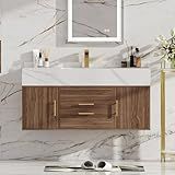 homary 39.4" Bathroom Vanity with Sink-Modern Bathroom Floating Vanity with Sintered Stone Countertop and 2 Drawers 2 Storage Cabinets, Undercounter Ceramic Sink, Walnut