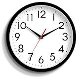 DAXSMY 12 Inch Wall Clock Silent Non-Ticking Battery Operated Analog Clock Decorative for Office Kitchen Outdoor Living Room Classroom Bedroom Bathroom School(Black)