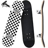 ANYFUN Pro Complete Skateboards for Beginners Girls Boys Kids Youths Teens Adults 31"x8" Skate Boards 7 Layers Canadian Maple Double Kick Deck Concave Longboard (Checkerboard)
