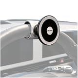 Maxby Steering Wheel Phone Holder for Parked Use, Magnetic Car Mount, Quick Attach Strap, Strong Magnetic Hold, Ball Joint Angle Adjustment, Hands-Free Viewing While Waiting