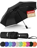 Seniny Windproof Travel Umbrella, Automatic Umbrellas for Rain, Portable & Compact Umbrellas for Backpack, Strong UV for Protection, Folding Small Sun Umbrella for Car, Walking, Black