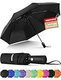 Seniny Windproof Travel Umbrella, Automatic Umbrellas for Rain, Portable & Compact Umbrellas for Backpack, Strong UV for Protection, Folding Small Sun Umbrella for Car, Walking, Black