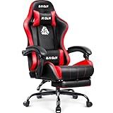 N-GEN GAMING Video Gaming Chair with Footrest Lumbar Support for Home Office High Back Recliner Height Adjustable Ergonomic Comfy Leather Computer Desk Chair (Red)