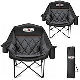 Overmont 2PCS Oversized Camping Chair for Adults - 400lbs Support Heavy Duty Padded Folding Chair with Cooling Bag Cup Holder Side Pocket Carry Bag - Comfortable Portable for Outdoor Garden Sports