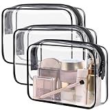 PACKISM TSA Approved Toiletry Bag - Clear Makeup Bag Waterproof Quart Size Bag, Travel Makeup Cosmetic Bag for Women Men, Carry on Airport Airline Compliant Bag, 3 Pack, Black