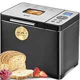 KBS 2LB Bread Maker, 19-in-1 Automatic Bread Machine Stainless Steel with Ceramic Pan,15H Timer&1H Keep Warm, Sourdough, Gluten-Free, 650W Bread Maker Machine with 3 Loaf Sizes 3 Crust Colors, Recipes