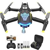 Flymevac Drone with Camera, Dual 720HD, Drone for Kids with Cool Lights, Cestures Control, Vertical Shooting, Waypoint Flight, Gravity Control, 3D Flip, 3-Speeds, Drones for Adults, Beginners, Kids