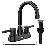 Black Bathroom Faucet 3 Hole, Bathroom Faucets for Sink 3 Hole, Bathroom Sink Faucet, 4 Inch 2 Handle Centerset, Lead-Free, with Copper Pop Up Drain (Matte Black)