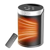 Space Heater, AUBKN Small Portable Electric Heaters for Indoor Use with Thermostat and Remote,12H Timer, 5 Mode, 1500W PTC Ceramic Fast Safety Heat for Office Bedroom Home