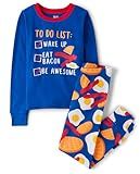 The Children's Place Boys' Long Sleeve Top and Pants Snug Fit 100% Cotton 2 Piece Pajama Set, Breakfast Foods