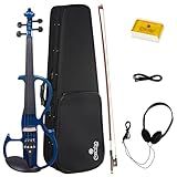 Cecilio 4/4 CEVN-2BL Electric/Silent Violin with Ebony Fittings in Blue Metallic Varnish (Full Size) – Ideal for Practice and Performance