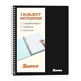 SUNEE Spiral Notebook, 1-Subject, Graph Ruled Paper, 8" x 10-1/2", 100 Sheets per Notebook, 3-Hole Punched Paper, Water Resistant Cover, Spiral Grid Notebooks for Work, Home, School, Writing, Black